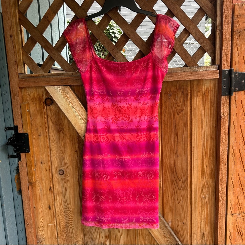 Y2K Red Orange Striped Bodycon Dress
